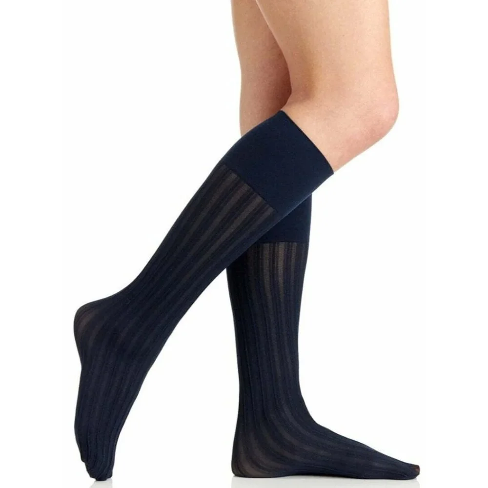 Berkshire‎ Plus Size 9-12 Comfy Cuff Vertical Stripe Textured Trouser Socks Navy